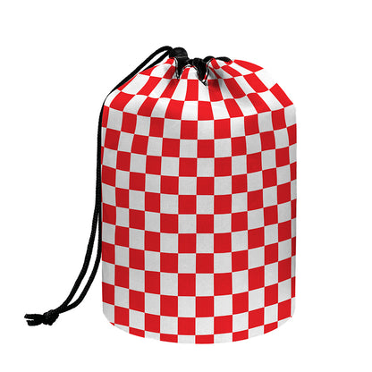 Red And White Checkered Pattern Print Drawstring Makeup Bag