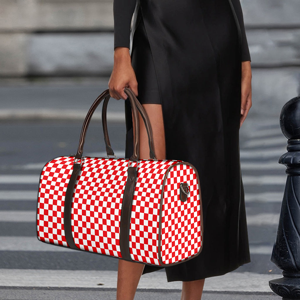 Red And White Checkered Pattern Print Duffle Bag