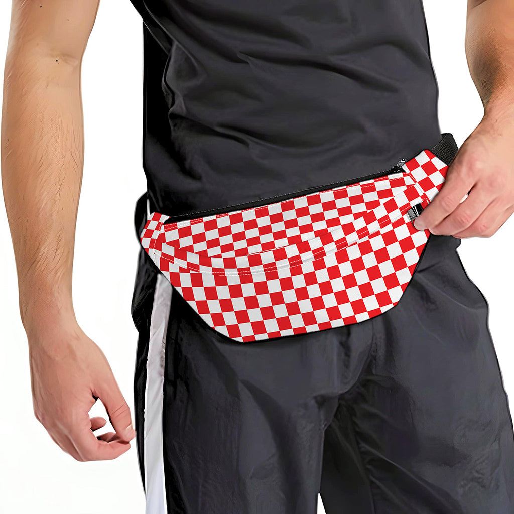 Red And White Checkered Pattern Print Fanny Pack