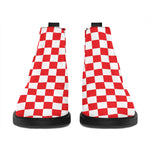 Red And White Checkered Pattern Print Flat Ankle Boots