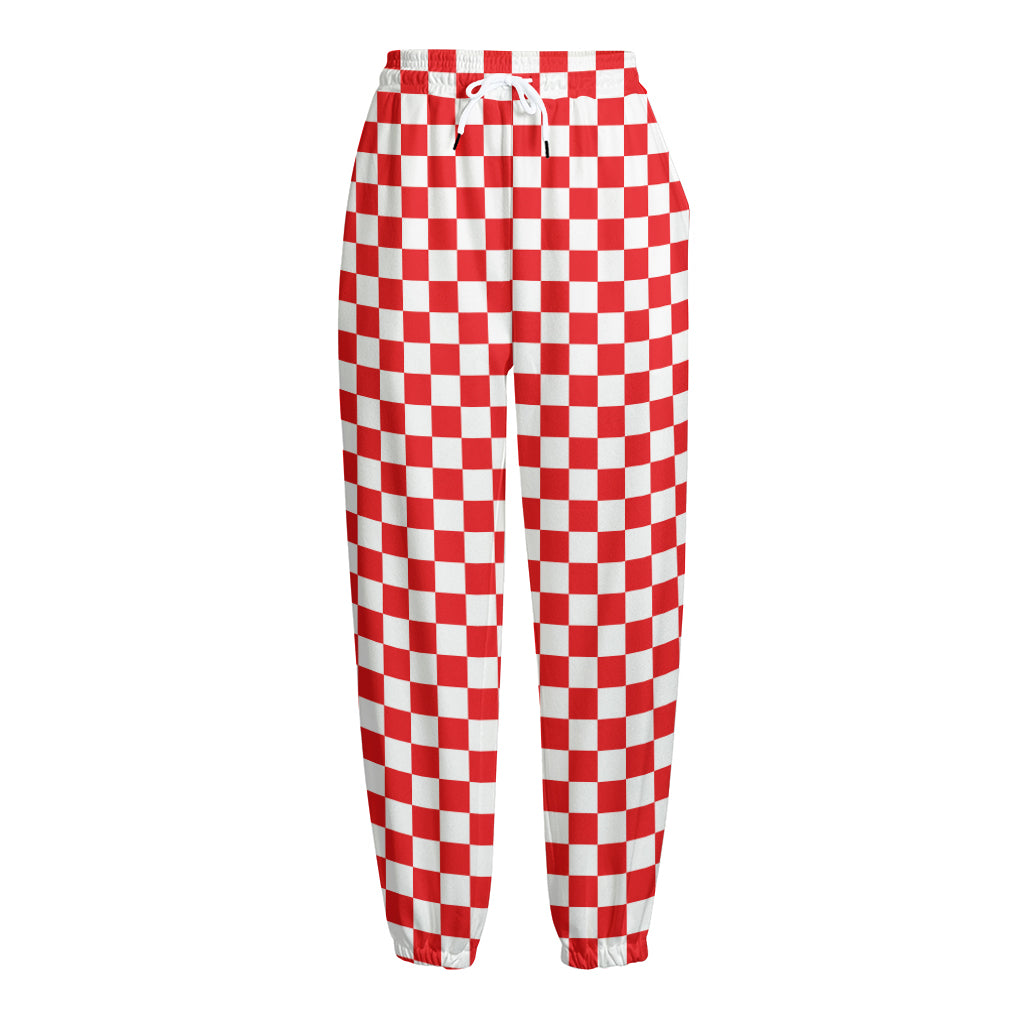 Red And White Checkered Pattern Print Fleece Lined Knit Pants