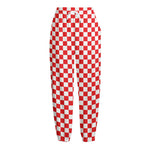 Red And White Checkered Pattern Print Fleece Lined Knit Pants