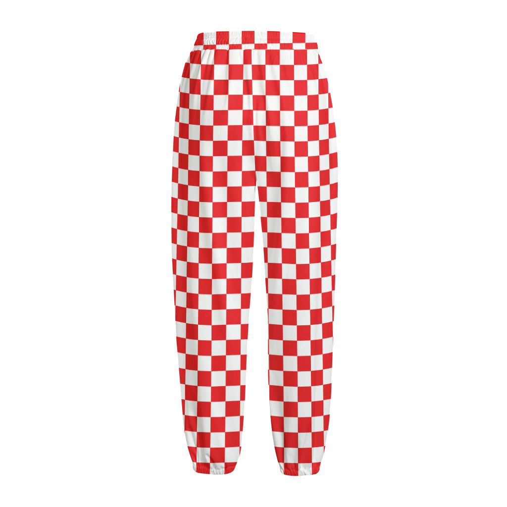 Red And White Checkered Pattern Print Fleece Lined Knit Pants