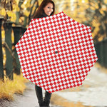 Red And White Checkered Pattern Print Foldable Umbrella