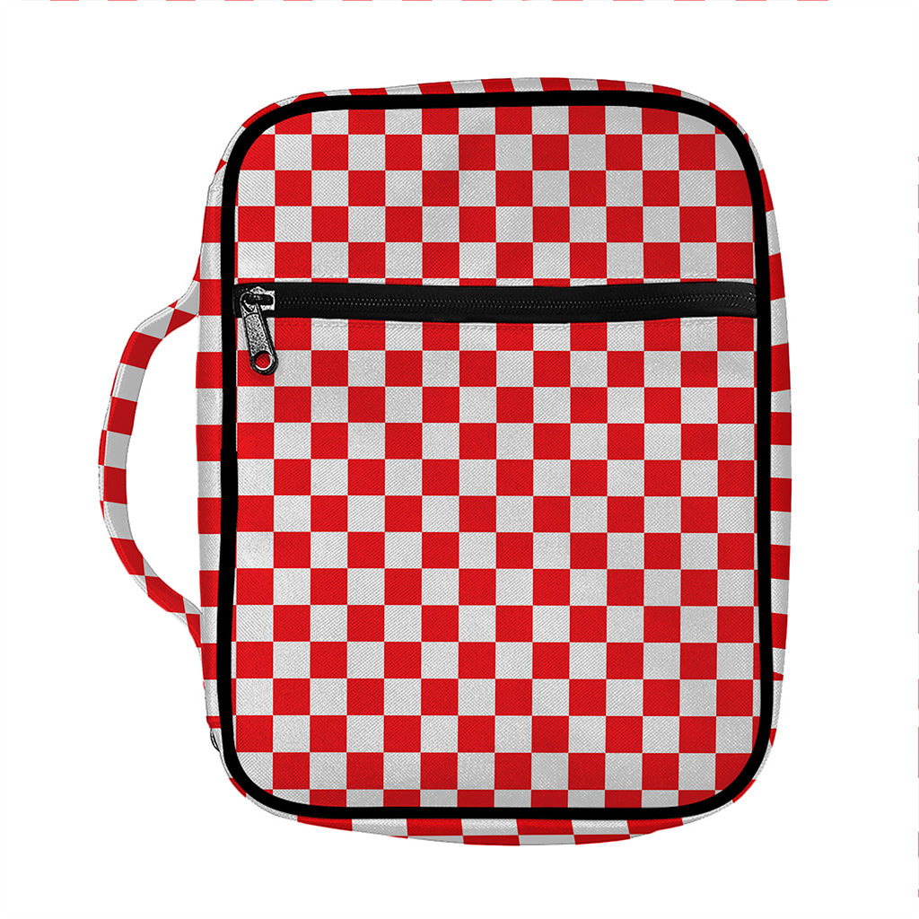 Red And White Checkered Pattern Print Front Pocket Bible Bag