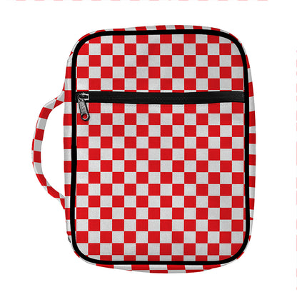 Red And White Checkered Pattern Print Front Pocket Bible Bag