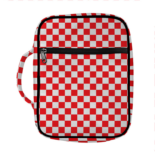 Red And White Checkered Pattern Print Front Pocket Bible Bag