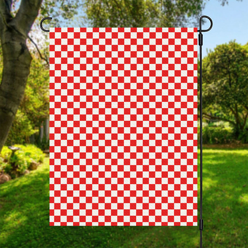 Red And White Checkered Pattern Print Garden Flag