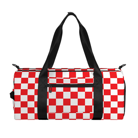 Red And White Checkered Pattern Print Gym Bag