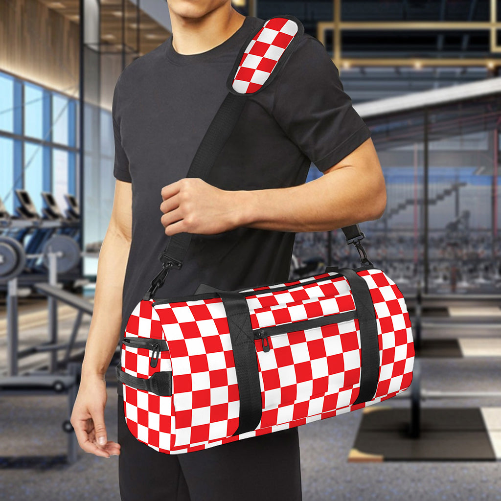 Red And White Checkered Pattern Print Gym Bag