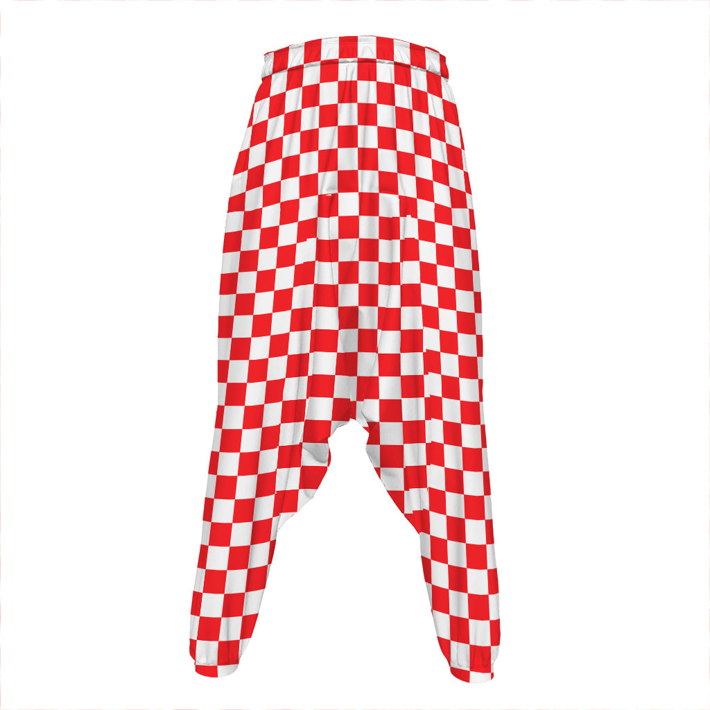 Red And White Checkered Pattern Print Hammer Pants