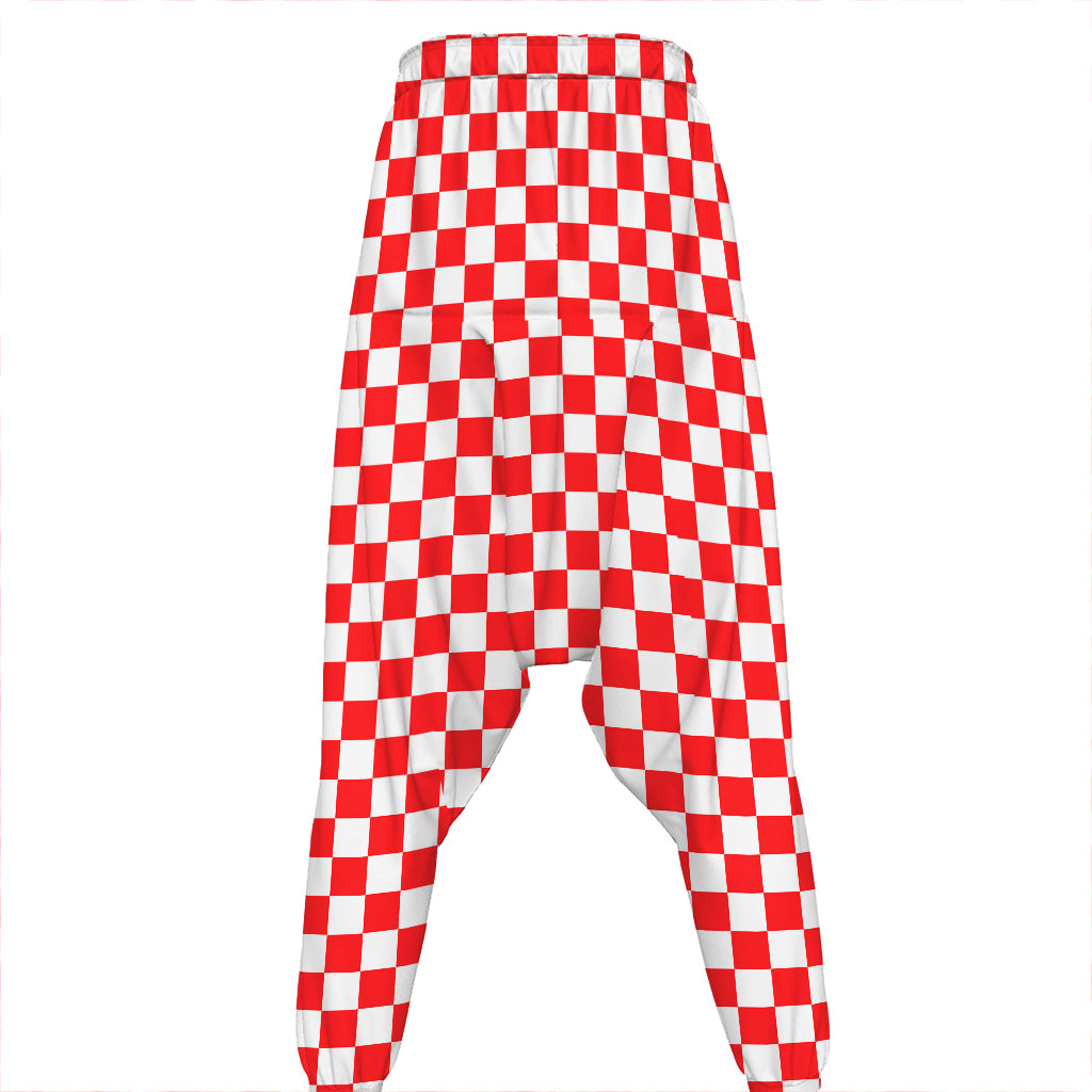 Red And White Checkered Pattern Print Hammer Pants