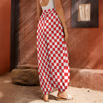 Red And White Checkered Pattern Print Harem Pants