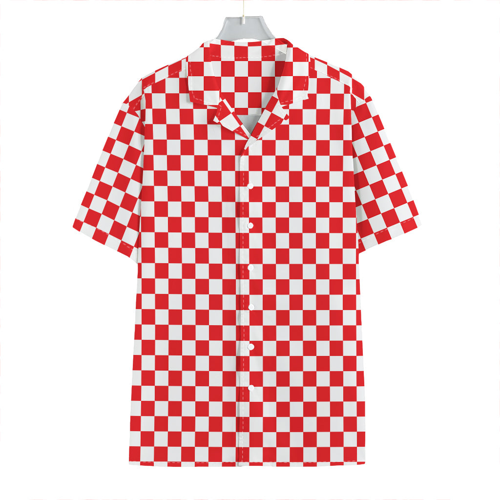 Red And White Checkered Pattern Print Hawaiian Shirt