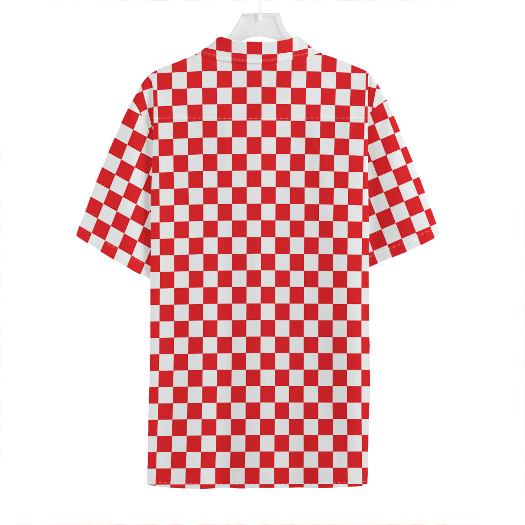Red And White Checkered Pattern Print Hawaiian Shirt