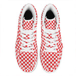Red And White Checkered Pattern Print High Top Leather Sneakers