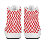 Red And White Checkered Pattern Print High Top Leather Sneakers