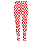 Red And White Checkered Pattern Print High-Waisted Pocket Leggings
