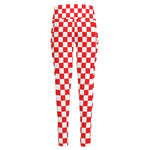 Red And White Checkered Pattern Print High-Waisted Pocket Leggings