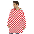 Red And White Checkered Pattern Print Hoodie Blanket