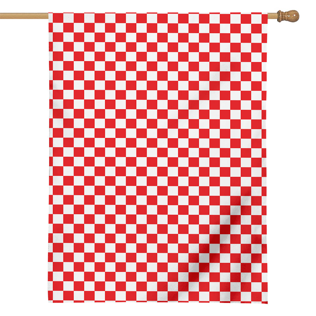 Red And White Checkered Pattern Print House Flag
