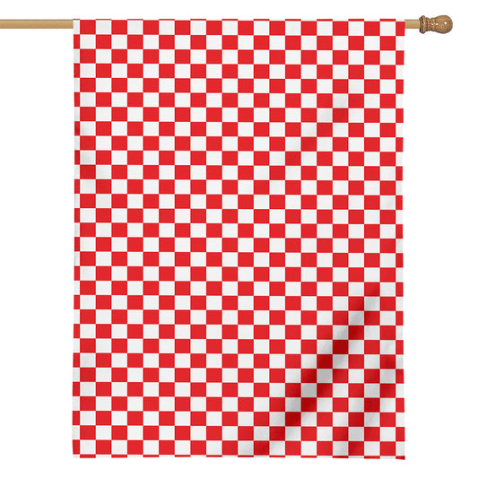 Red And White Checkered Pattern Print House Flag