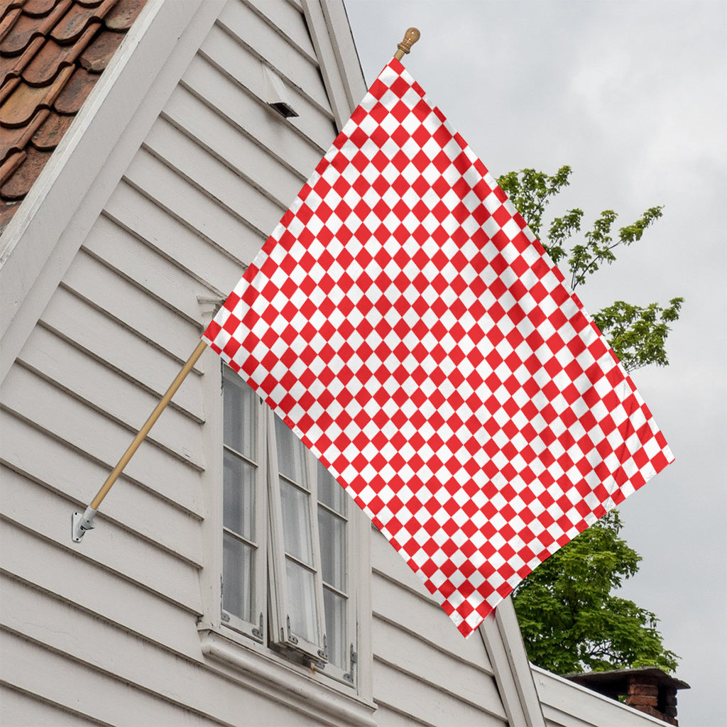 Red And White Checkered Pattern Print House Flag