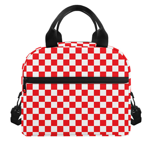 Red And White Checkered Pattern Print Insulated Lunch Bag