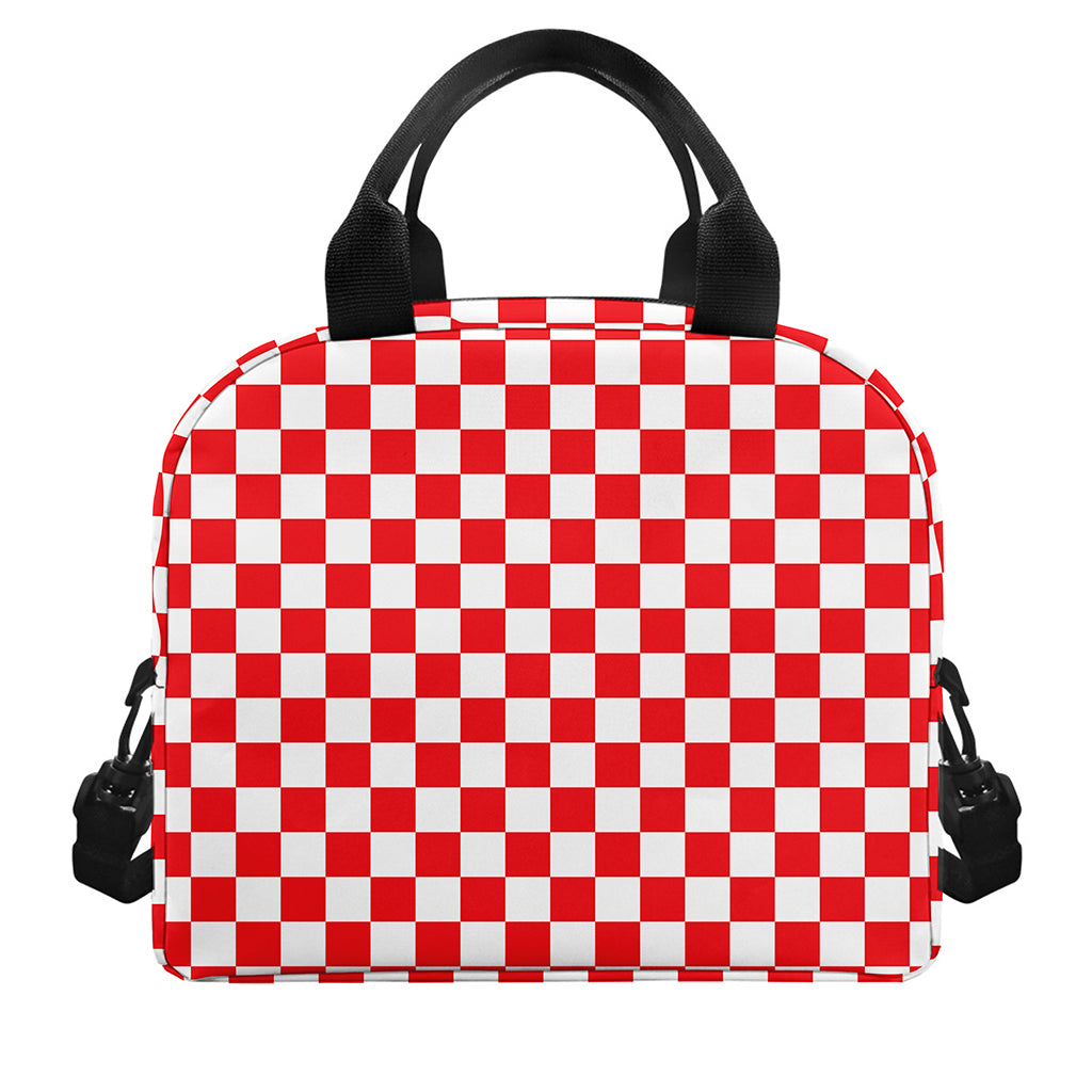 Red And White Checkered Pattern Print Insulated Lunch Bag