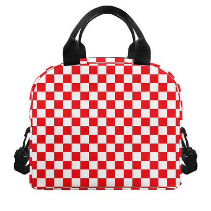 Red And White Checkered Pattern Print Insulated Lunch Bag