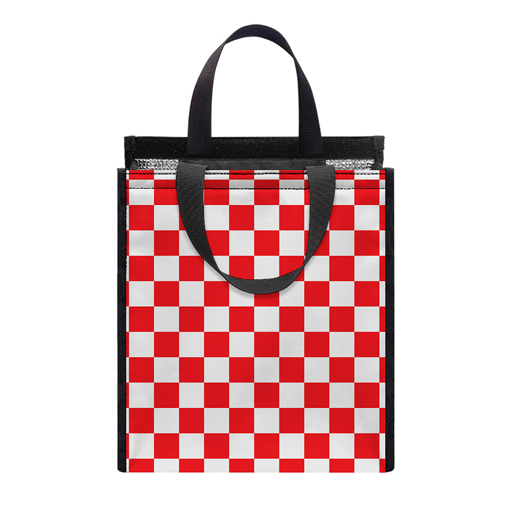 Red And White Checkered Pattern Print Insulated Lunch Tote