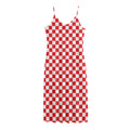 Red And White Checkered Pattern Print Jersey Midi Cami Dress