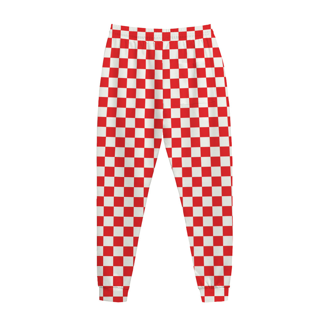 Red And White Checkered Pattern Print Jogger Pants