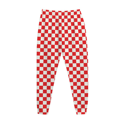 Red And White Checkered Pattern Print Jogger Pants