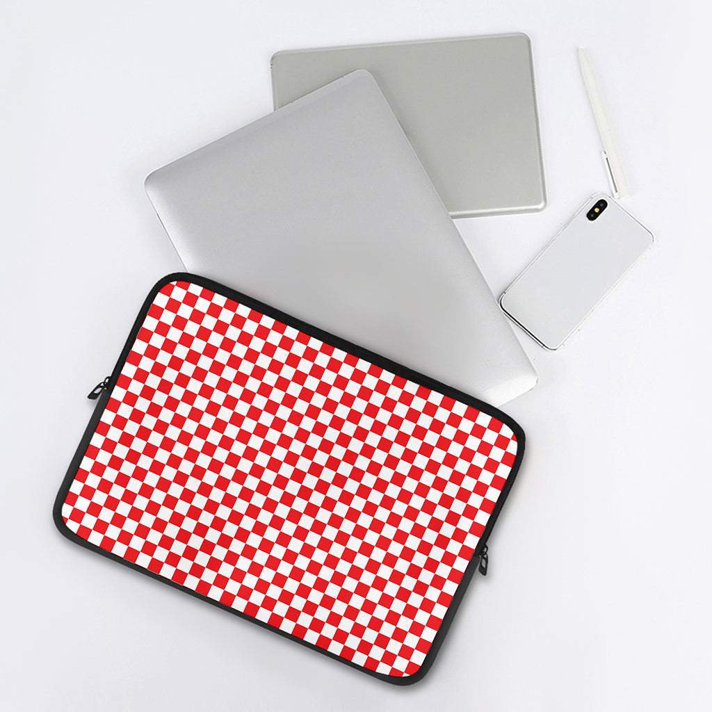 Red And White Checkered Pattern Print Laptop Sleeve