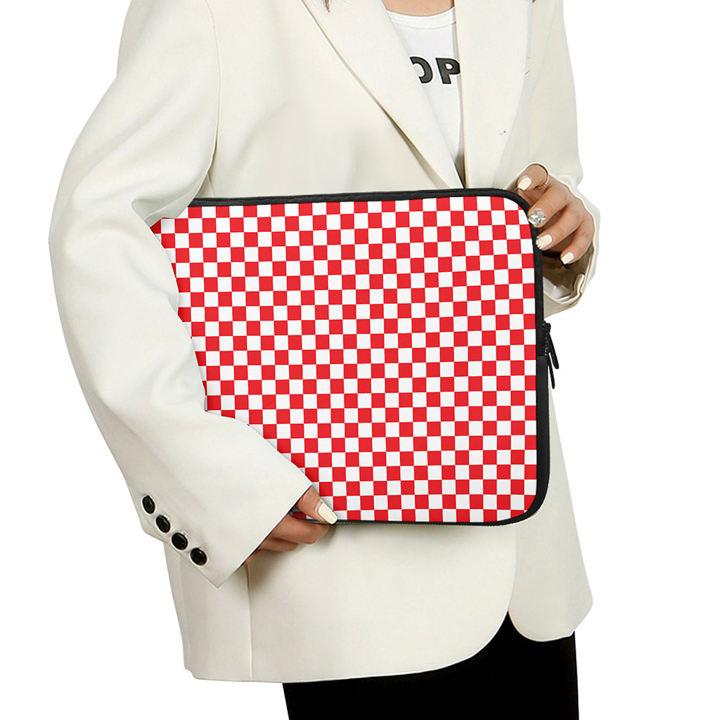 Red And White Checkered Pattern Print Laptop Sleeve