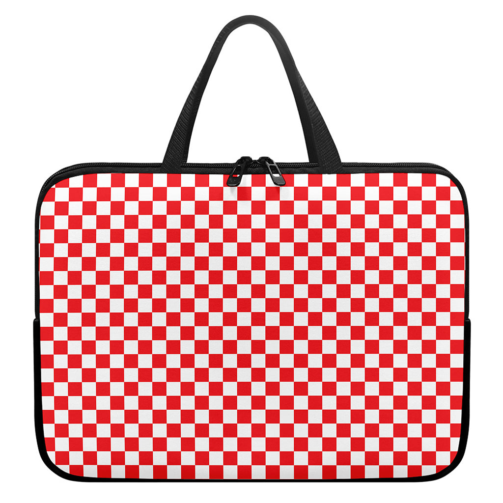 Red And White Checkered Pattern Print Laptop Sleeve With Handle