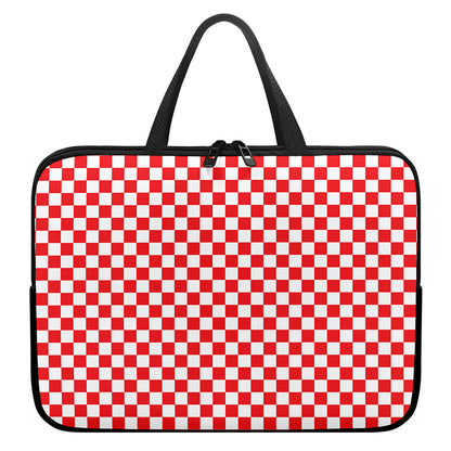 Red And White Checkered Pattern Print Laptop Sleeve With Handle