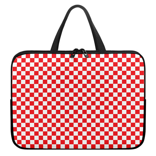 Red And White Checkered Pattern Print Laptop Sleeve With Handle