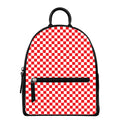 Red And White Checkered Pattern Print Leather Backpack