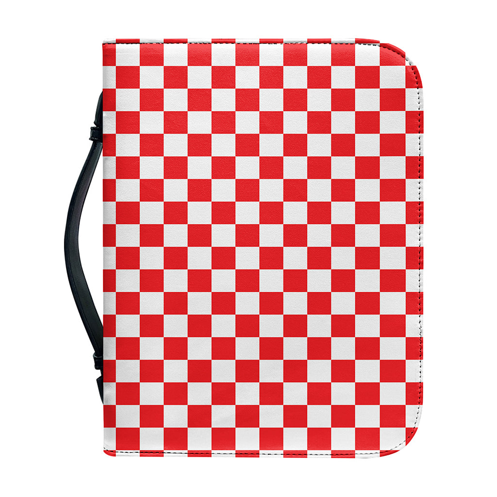 Red And White Checkered Pattern Print Leather Bible Cover