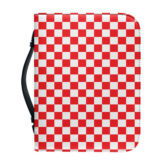 Red And White Checkered Pattern Print Leather Bible Cover