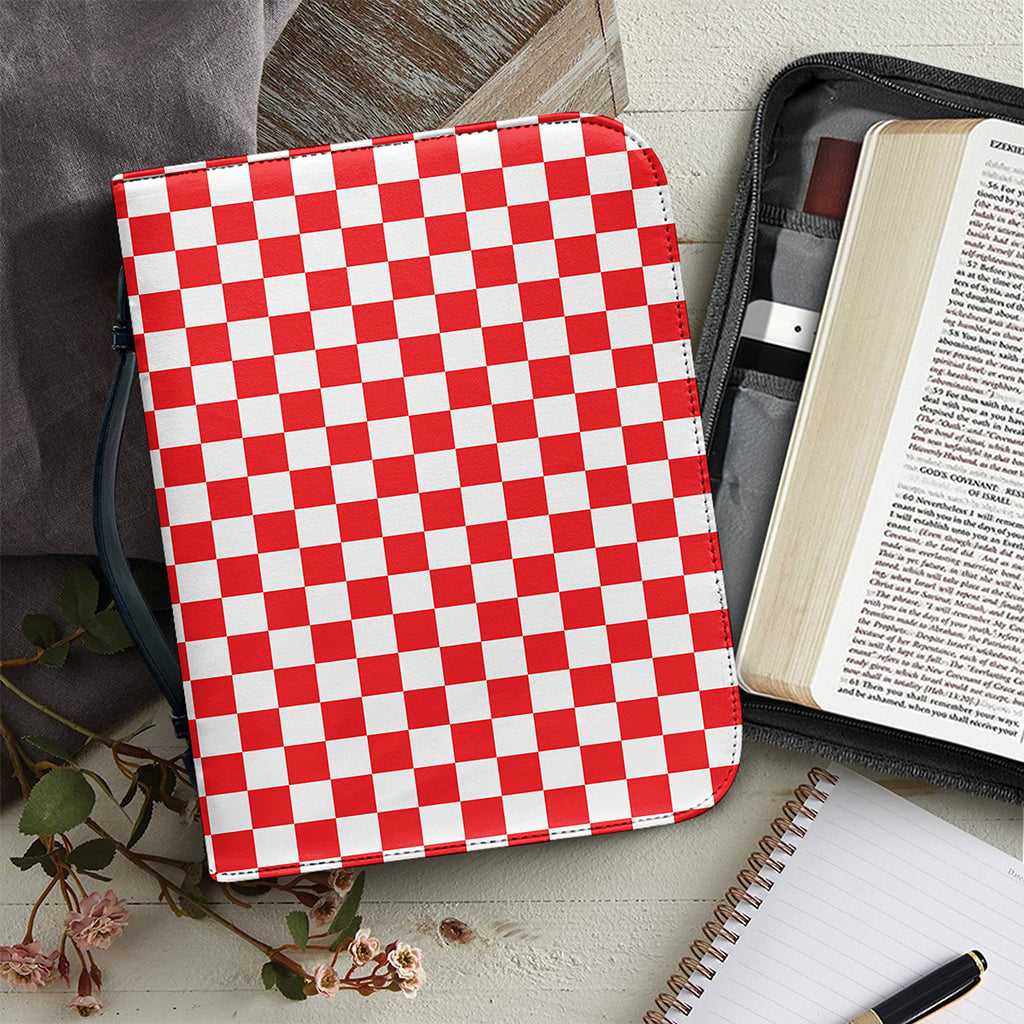 Red And White Checkered Pattern Print Leather Bible Cover