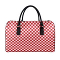 Red And White Checkered Pattern Print Leather Duffel Bag