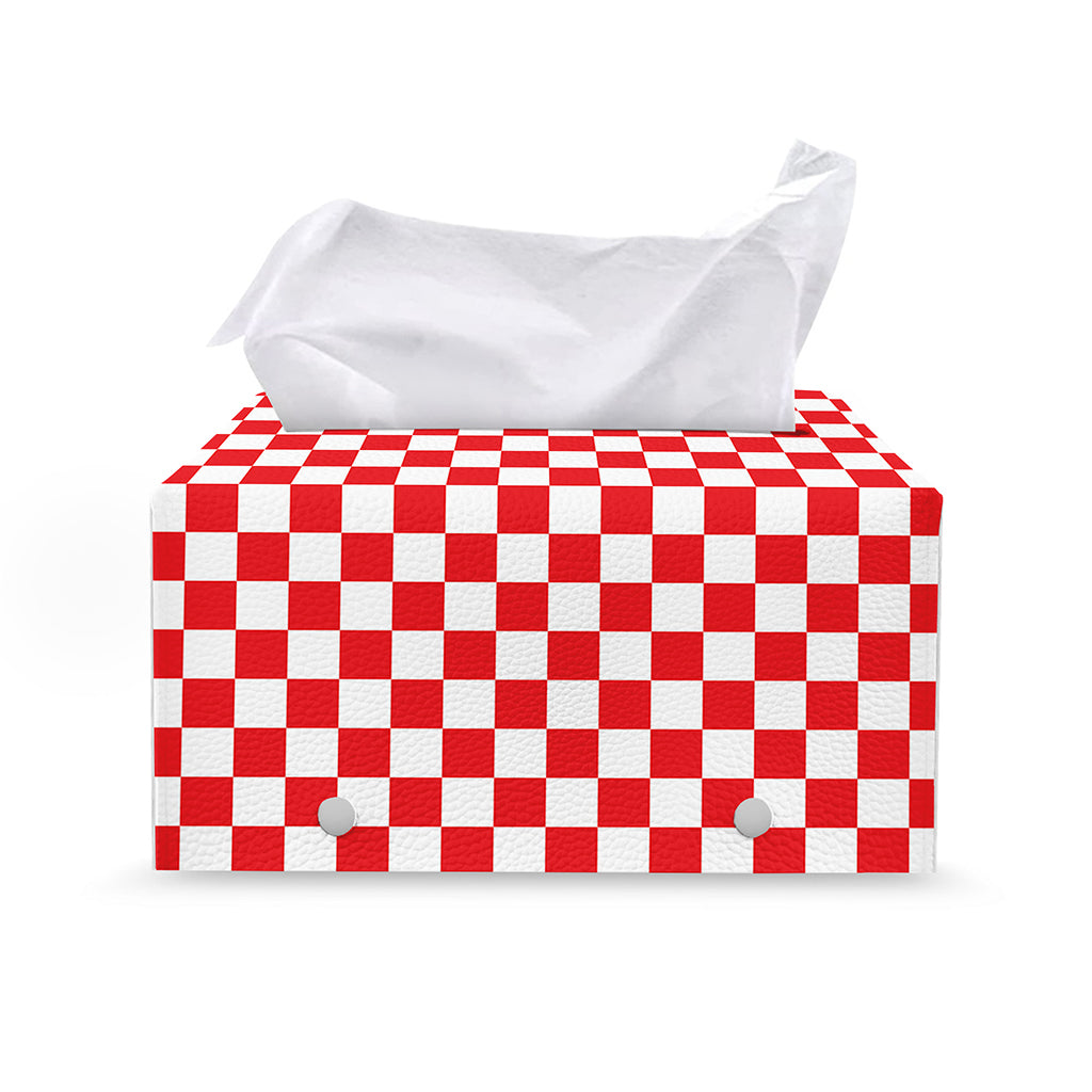 Red And White Checkered Pattern Print Leather Tissue Box Cover