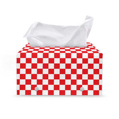 Red And White Checkered Pattern Print Leather Tissue Box Cover