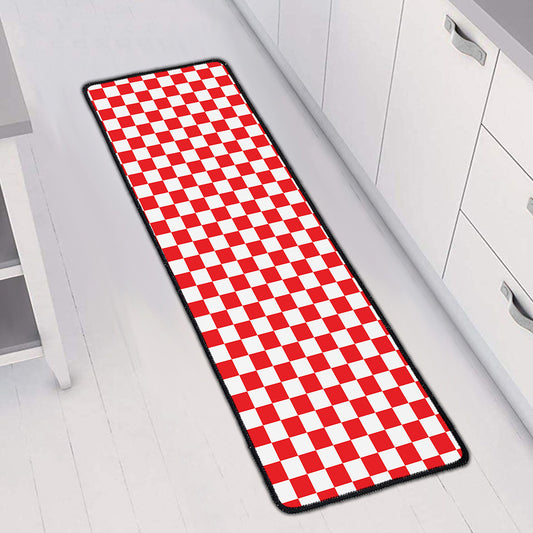 Red And White Checkered Pattern Print Long Kitchen Mat