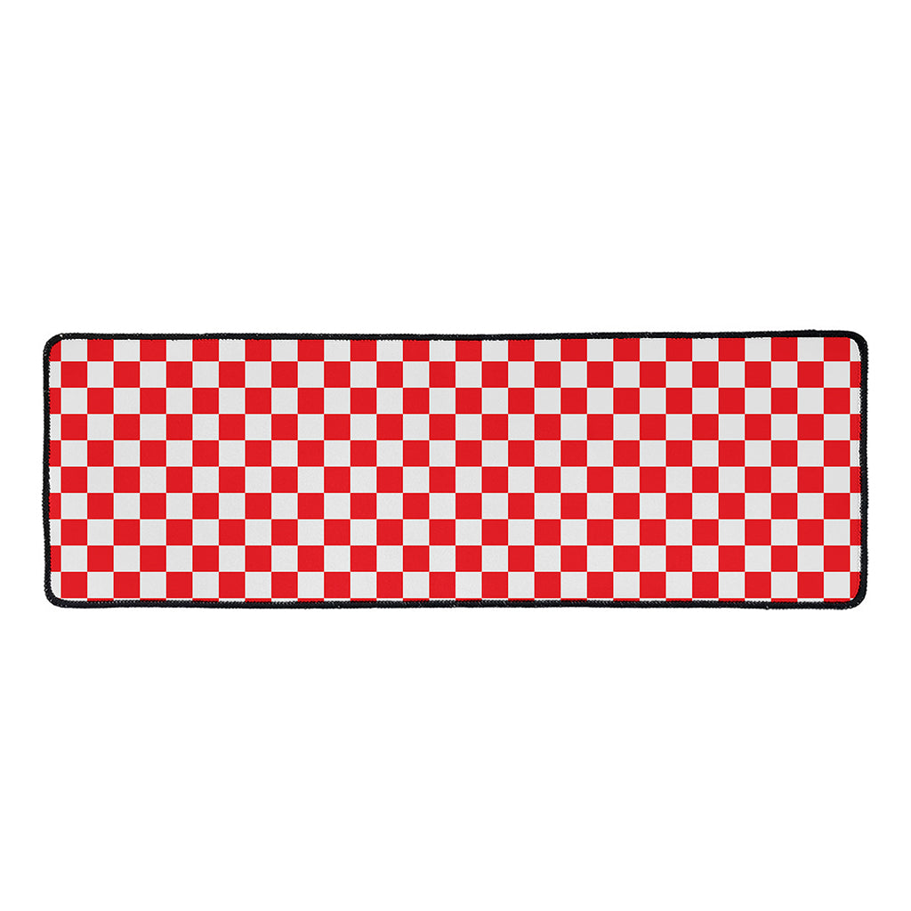 Red And White Checkered Pattern Print Long Kitchen Mat