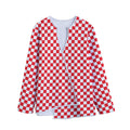 Red And White Checkered Pattern Print Long Sleeve Short Coat