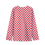 Red And White Checkered Pattern Print Long Sleeve Short Coat
